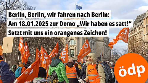 Berlin, Berlin, wir fahren nach Berlin: Am 18.01.2025 zur Demo „Wir haben es satt!“ – Setzt mit uns ein orangenes Zeichen! Foto: ÖDP